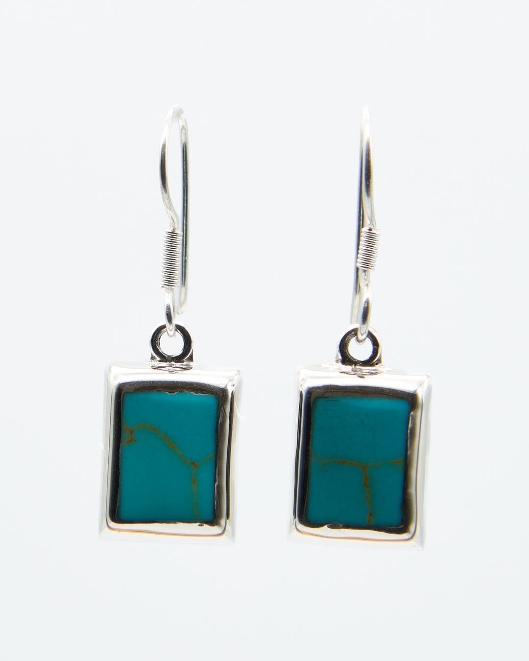 Rectangle Silver Earrings with Turquoise