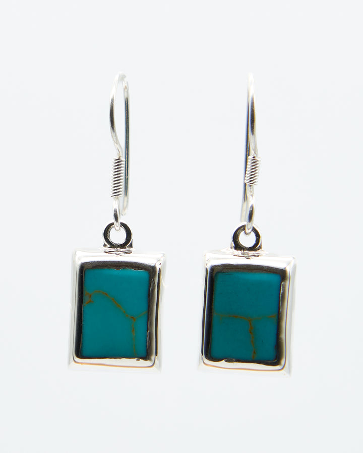 Rectangle Silver Earrings with Turquoise
