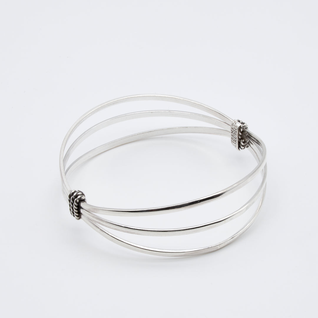 Fanned Silver Bangle with Oxidized Rope