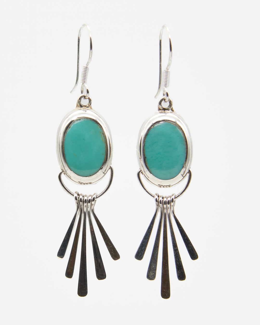 Fanned Silver Dangle Earrings with Turquoise Enamel - Renata Rubio 92.5 - handmade sterling silver jewelry with lifetime warranty