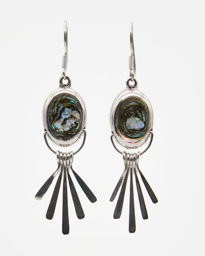 Fanned Silver Dangle Earrings with Abalone - Renata Rubio 92.5 - handmade sterling silver jewelry with lifetime warranty