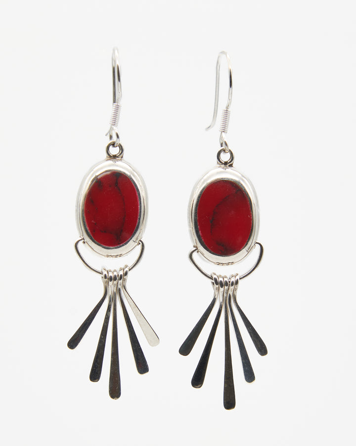 Fanned Silver Dangle Earrings with Red Jasper Enamel - Renata Rubio 92.5 - handmade sterling silver jewelry with lifetime warranty