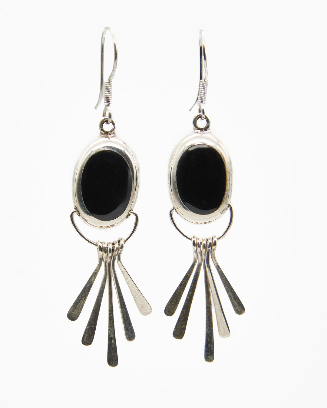 Fanned Silver Dangle Earrings with Onyx Enamel - Renata Rubio 92.5 - handmade sterling silver jewelry with lifetime warranty