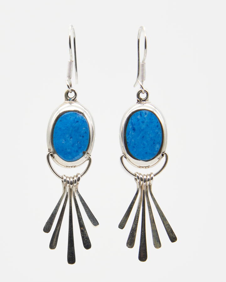 Fanned Silver Dangle Earrings with Denim Lapis Enamel - Renata Rubio 92.5 - handmade sterling silver jewelry with lifetime warranty