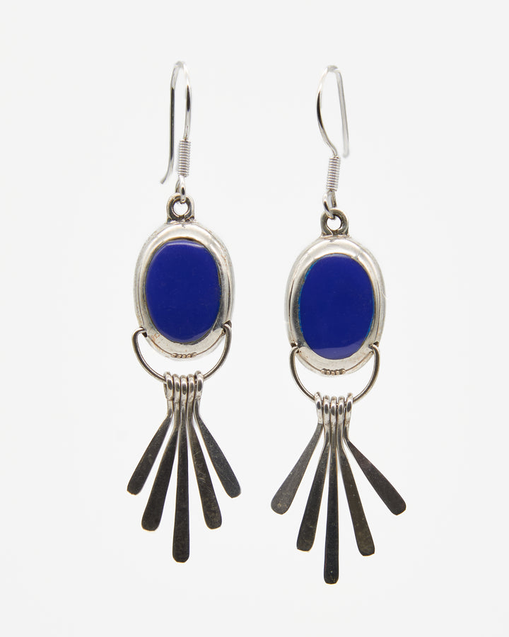 Fanned Silver Dangle Earrings with Lapis Enamel - Renata Rubio 92.5 - handmade sterling silver jewelry with lifetime warranty