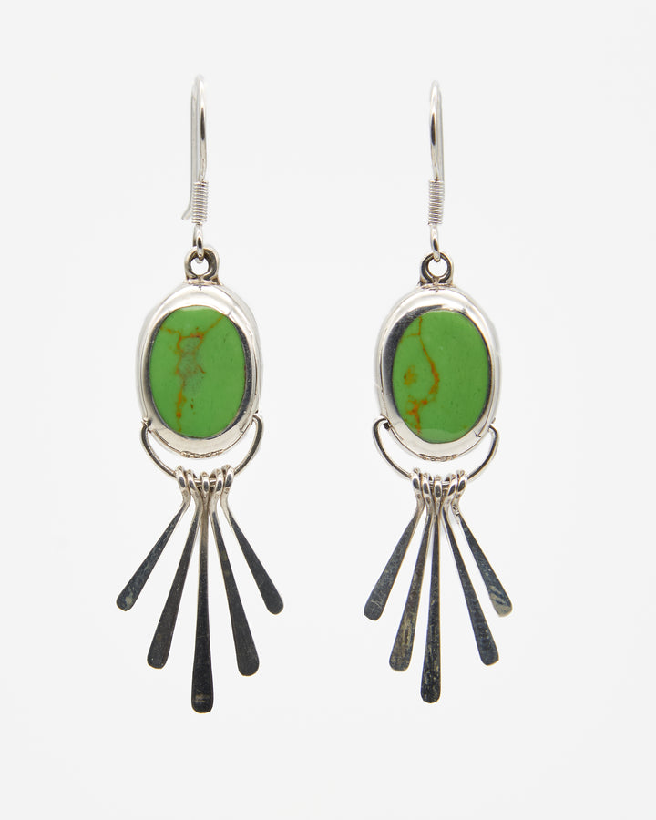 Fanned Silver Dangle Earrings with Gaspeite Enamel - Renata Rubio 92.5 - handmade sterling silver jewelry with lifetime warranty