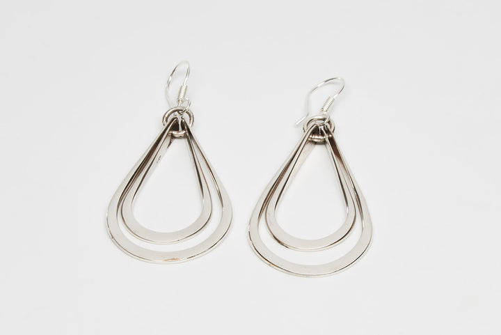 Flat Silver Double Teardrop Earrings by Renata Rubio 92.5 - Handmade Silver Jewelry with a lifetime warranty.