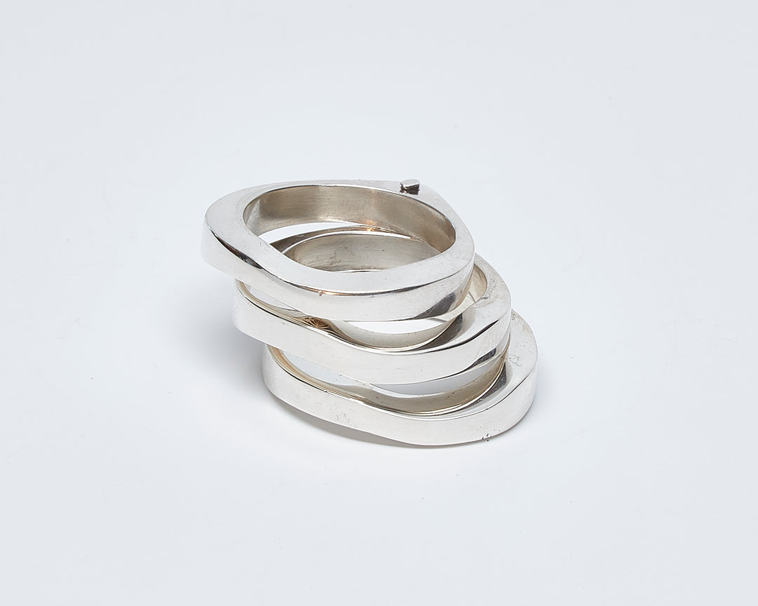 Hinged Triple Wave Silver Ring