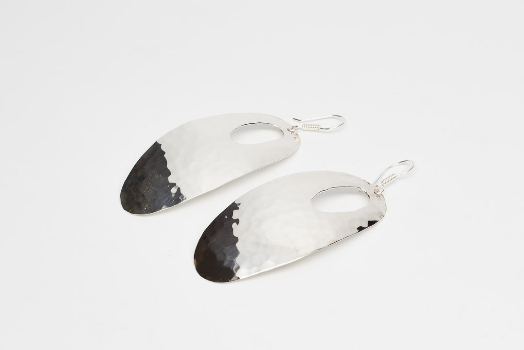 Long Oval Pounded Silver Earrings - Renata Rubio 92.5 - EJF205