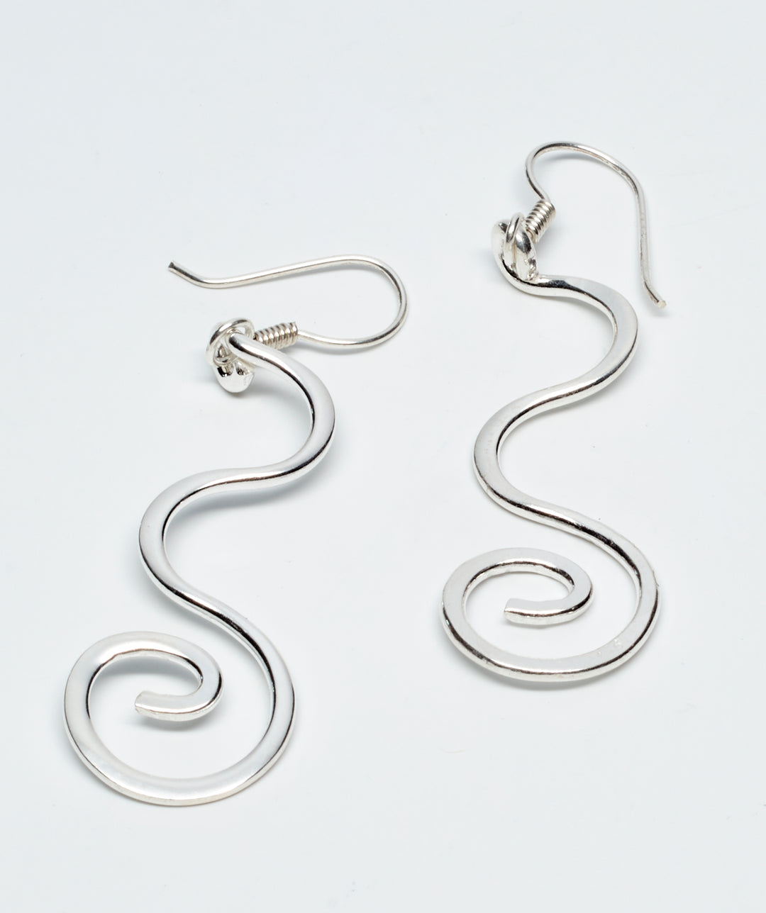 Long Curled Silver Dangle Earrings