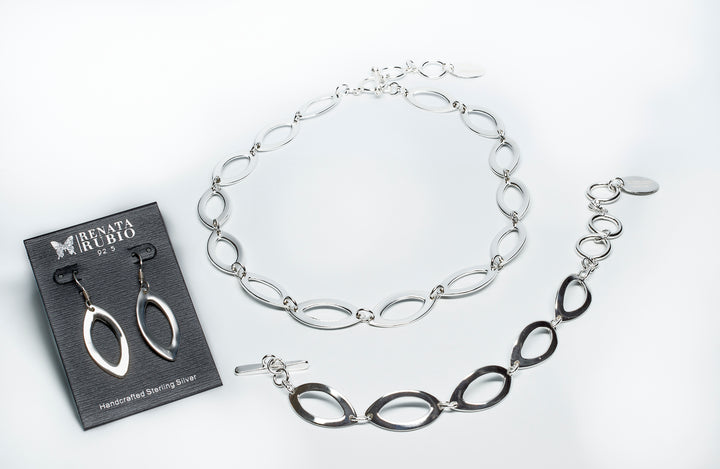 Marquise Silver Set of Necklace, Bracelet and Earrings - Renata Rubio 92.5