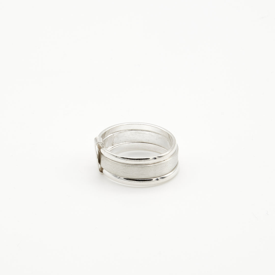 Matted Silver Center Triple Ring