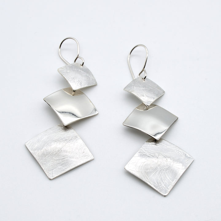 Matted and Shiny Silver Earrings