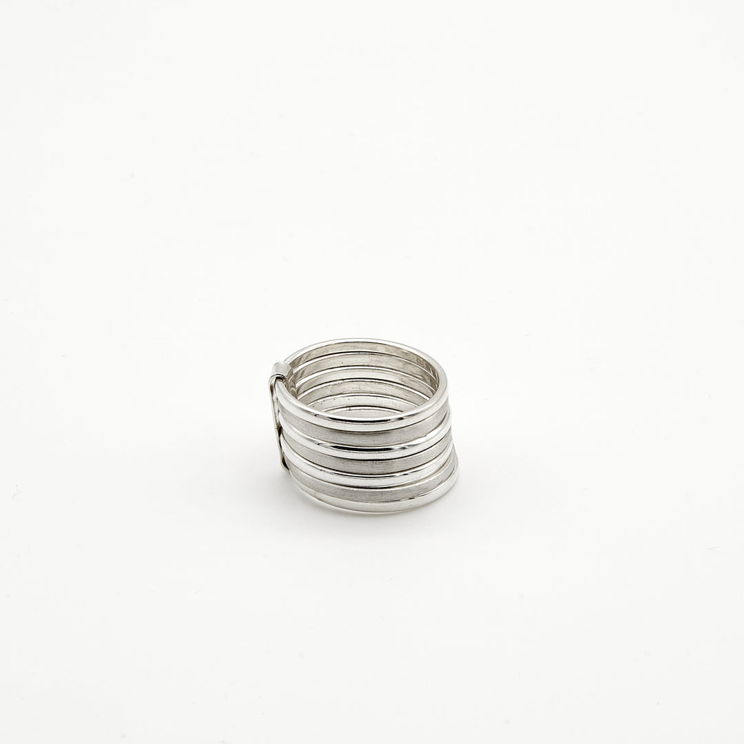 Matted and Shiny Silver 7 Band Ring