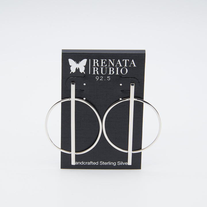 Renata Rubio 92.5 Modern Line & Circle Sterling Silver Earrings — minimalist bar intersecting circle, handcrafted in Taxco, Mexico.