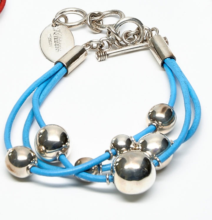 Multi Leather Strand Silver Bead Bracelets - Renata Rubio 92.5 - BED321