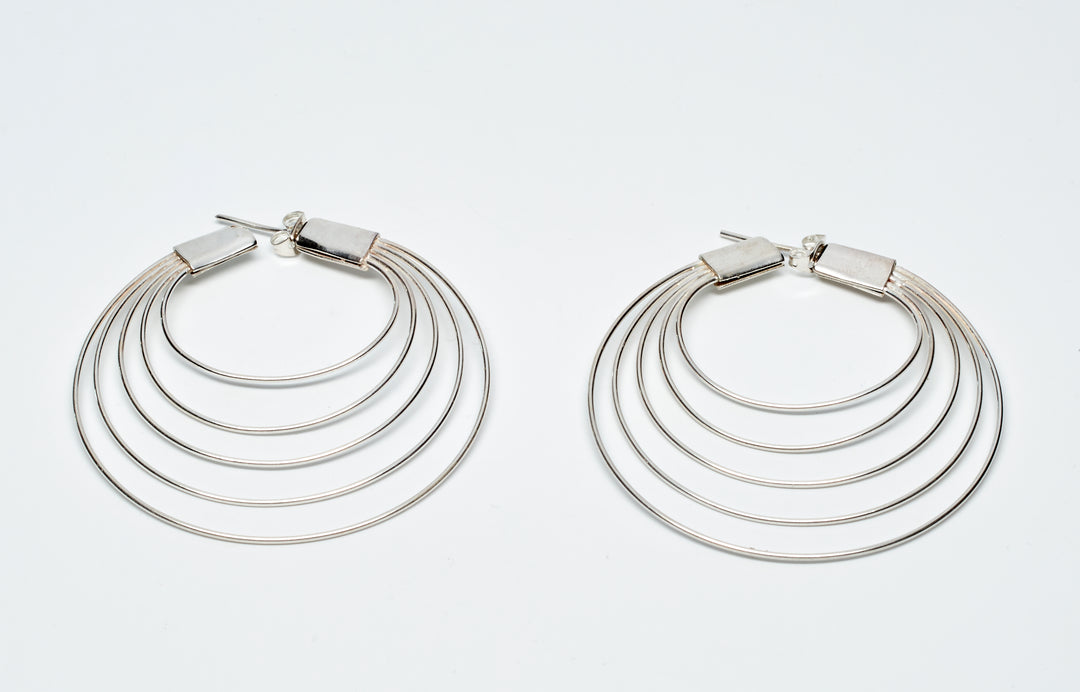 Fanned Thread Silver Hoops