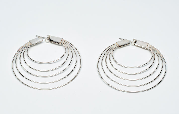 Fanned Thread Silver Hoops