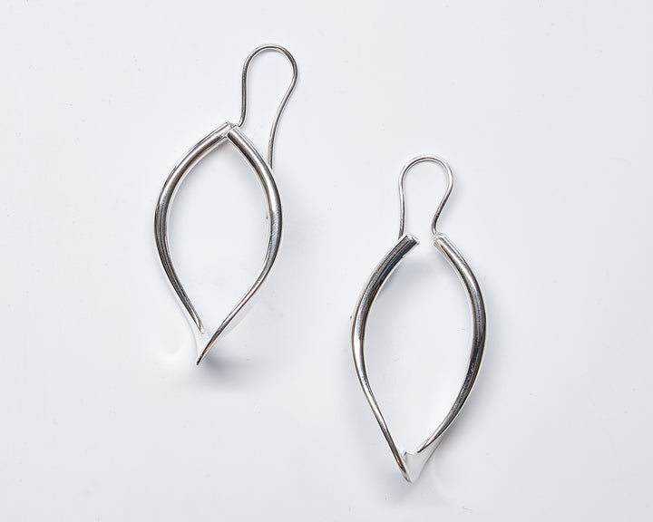Open Leaf Silver Hoop Earrings