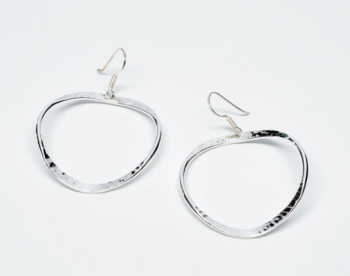 Pounded Silver Open Circle Earrings