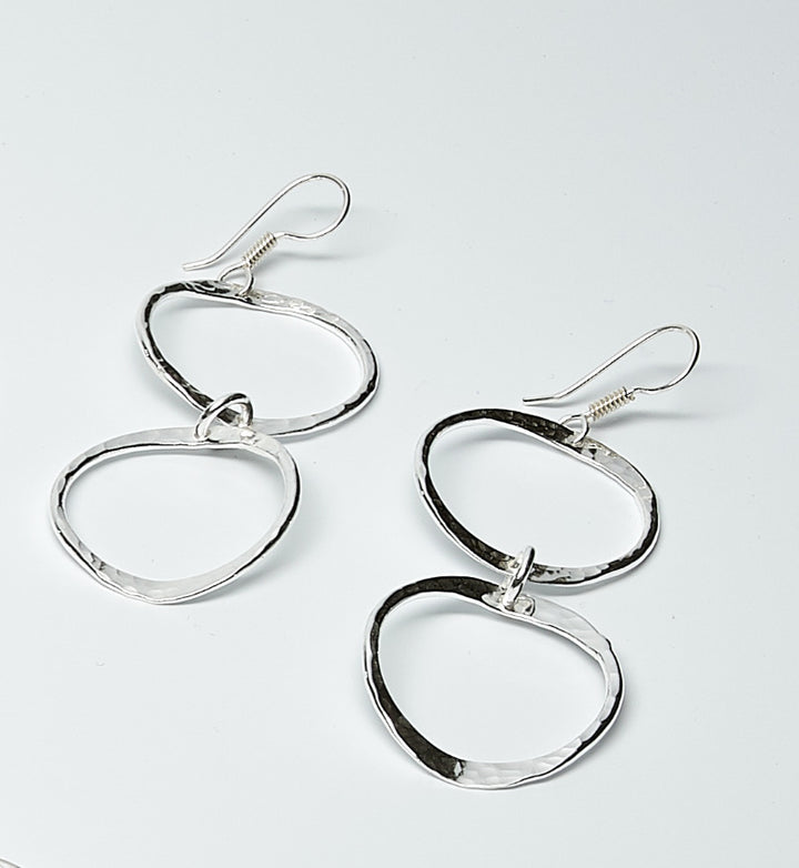 Open Twin Pounded Silver Circle Earrings