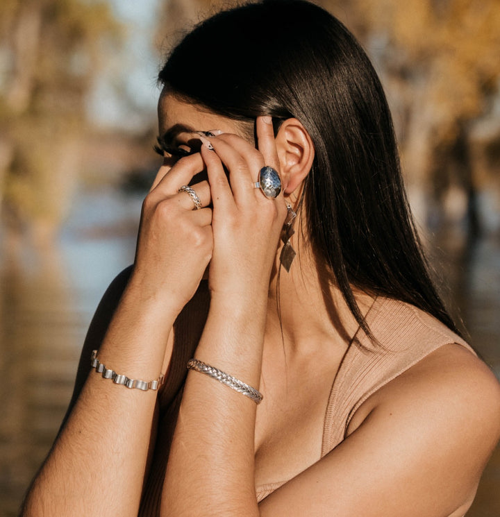 Braided Oxidized Silver Cuff on Model