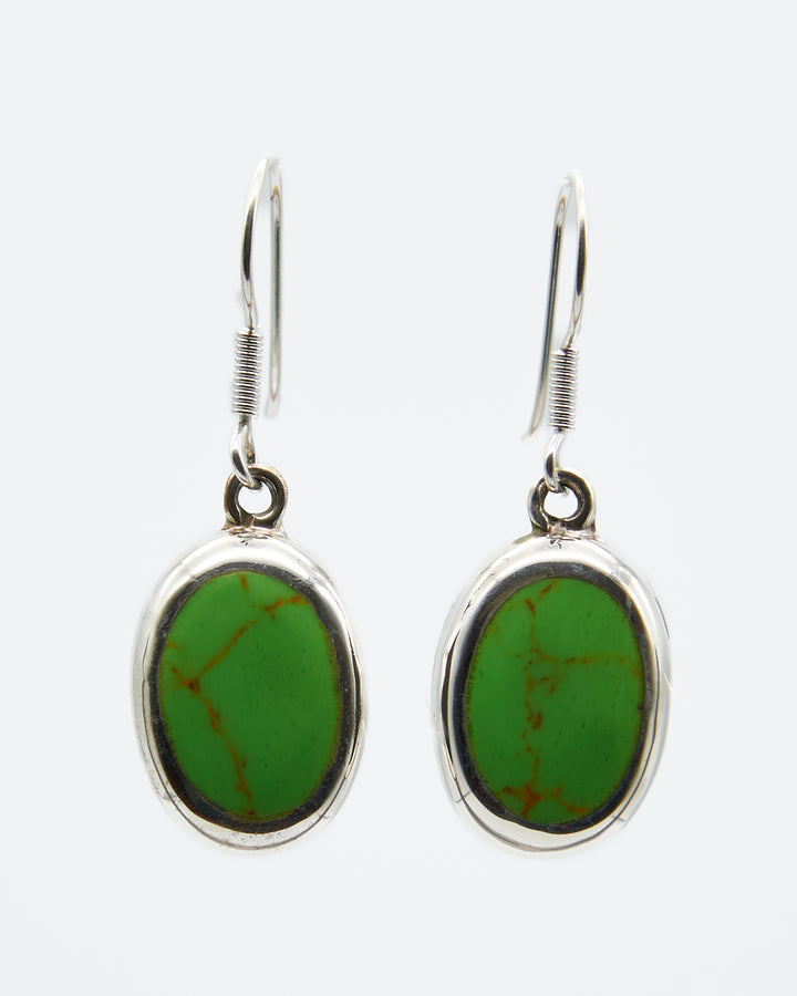 Sterling silver oval earrings with Gaspiate enamel faux stone. Artisan-crafted silver design by Renata Rubio 92.5