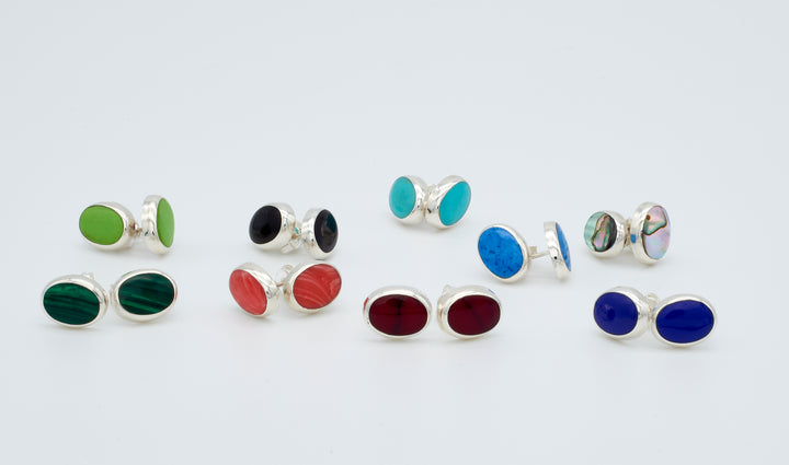 Oval Silver Studs with Enamel Stones - Renata Rubio 92.5 - handmade sterling silver jewelry with lifetime warranty