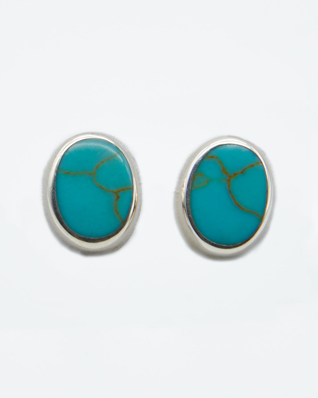 Oval Silver Studs with Enamel Turquoise - Renata Rubio 92.5 - handmade sterling silver jewelry with lifetime warranty