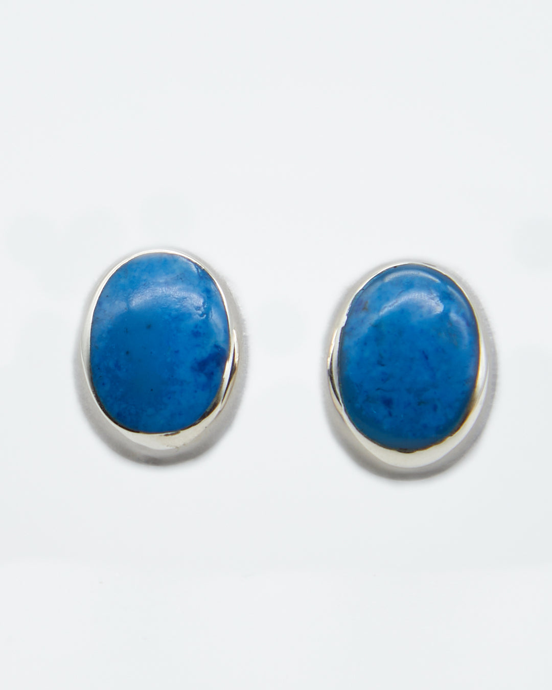 Oval Silver Studs with Enamel Denim Lapis - Renata Rubio 92.5 - handmade sterling silver jewelry with lifetime warranty