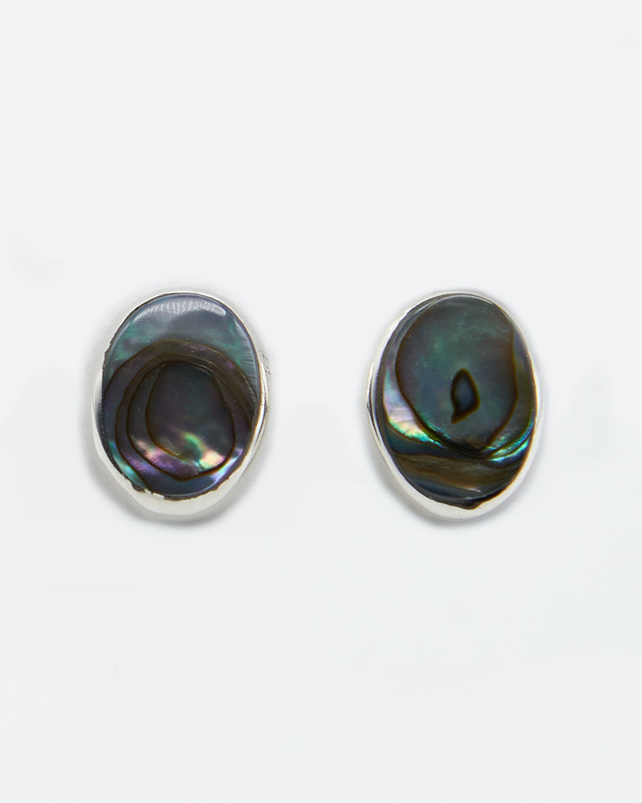 Oval Silver Studs with Abalone Shell - Renata Rubio 92.5 - handmade sterling silver jewelry with lifetime warranty