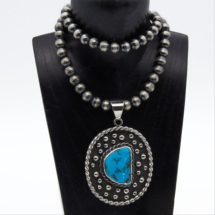 Oxidized Silver Pendant and Bracelet with Sleeping Beauty Turquoise - Renata Rubio 92.5