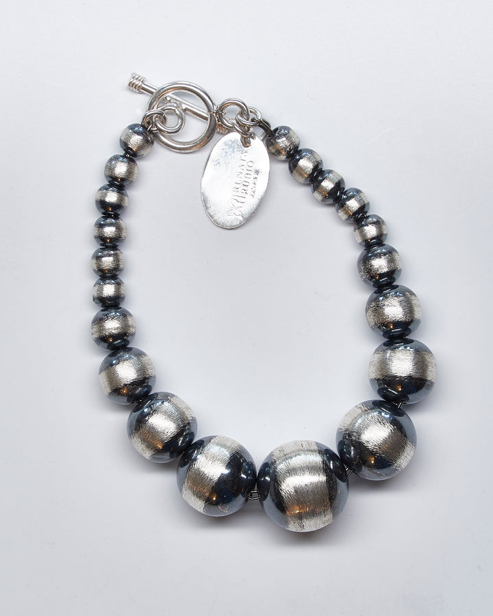 Oxidized Silver Bead Bracelet
