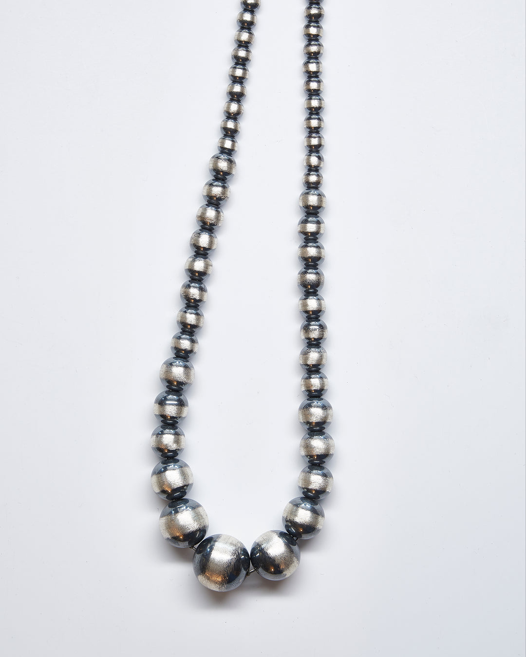 18" Graduated Oxidized Silver Beaded Necklace