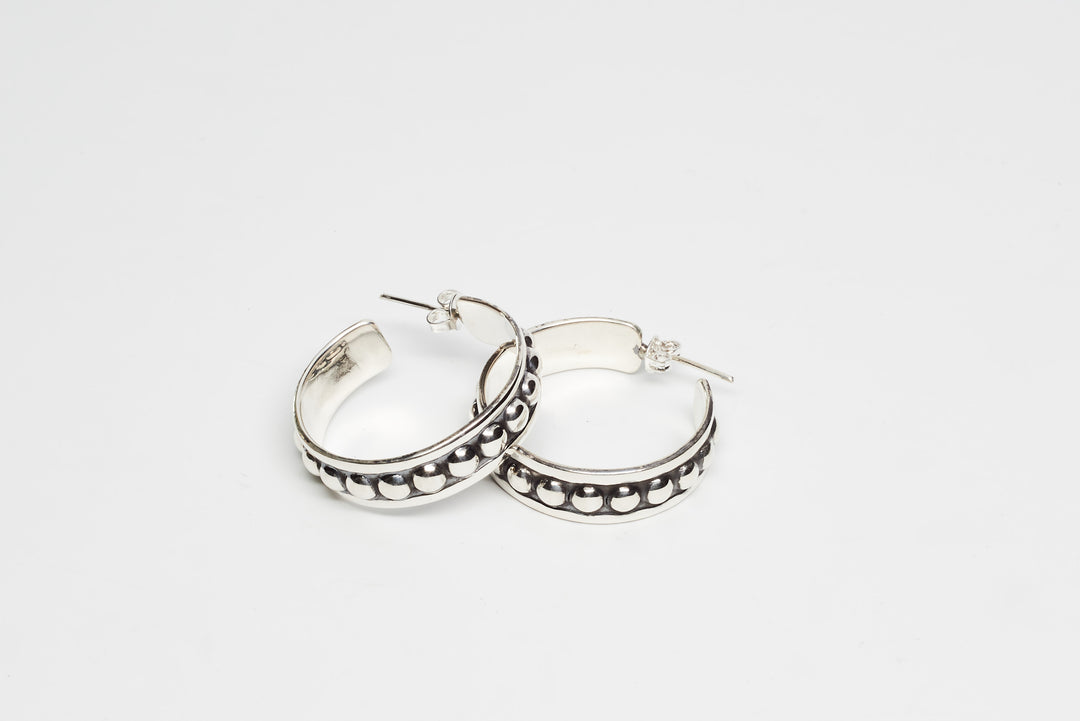 Oxidized Silver Bead Hoops - Renata Rubio 92.5 - EJF243