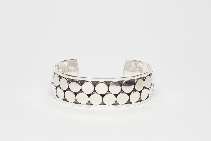 Oxidized Silver Cuff with Double Row of Flat Circles - Renata Rubio 92.5 - BAJ509