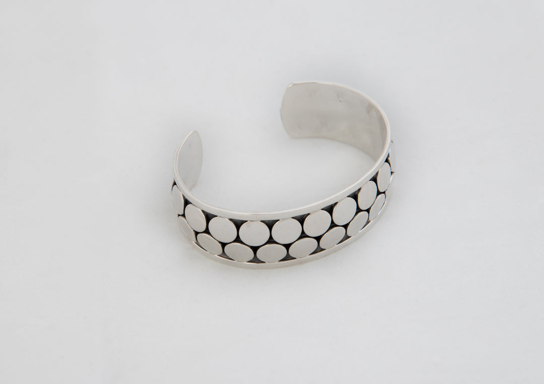 Oxidized Silver Cuff with Double Row of Flat Circles - Renata Rubio 92.5 - BAJ509