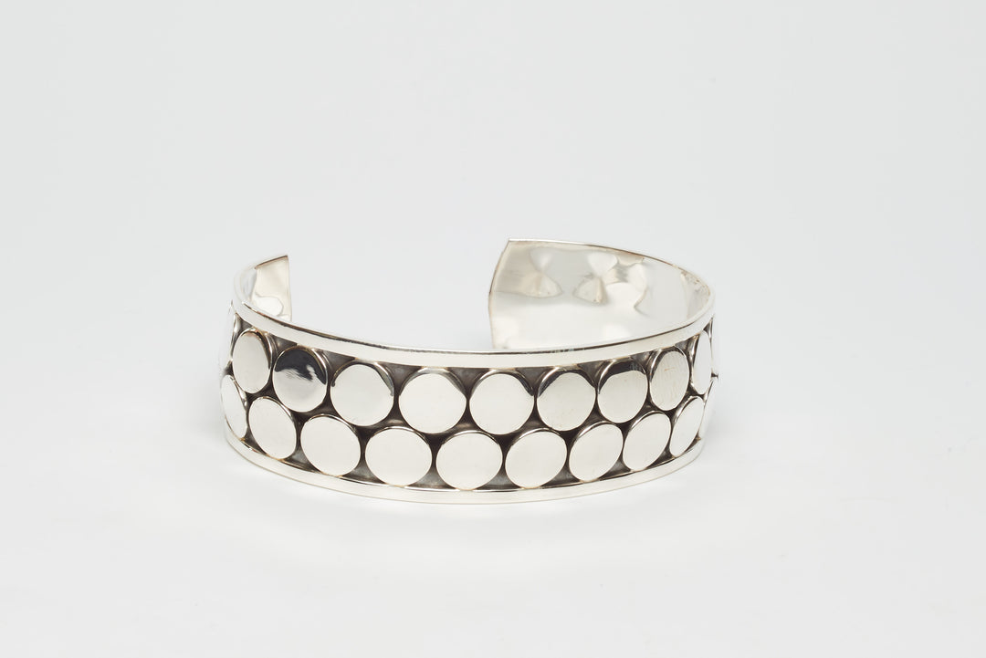 Oxidized Silver Cuff with Double Row of Flat Circles - Renata Rubio 92.5 - BAJ509