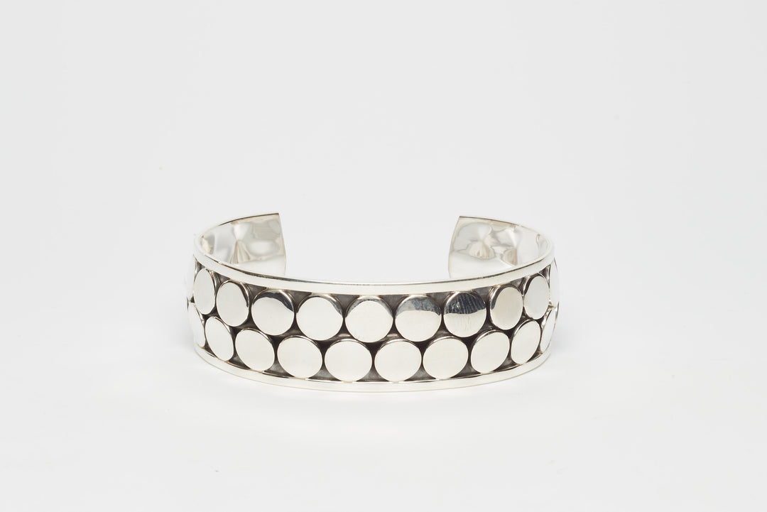 Oxidized Silver Cuff with Double Row of Flat Circles