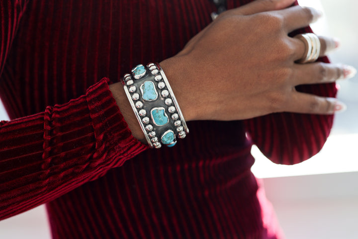 Oxidized Silver Cuff with Sleeping Beauty Turquoise - Renata Rubio 92.5 - BJO254