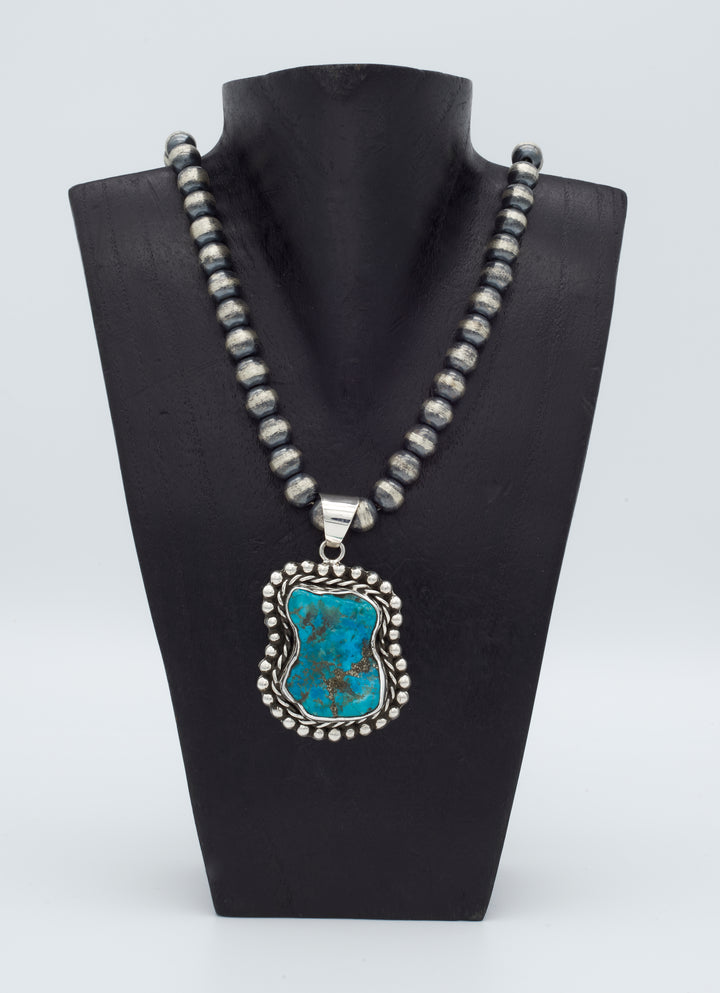 Oxidized Silver Pendant with Sleeping Beauty Turquoise - Renata Rubio 92.5 - Handmade sterling silver jewelry with a lifetime warranty.