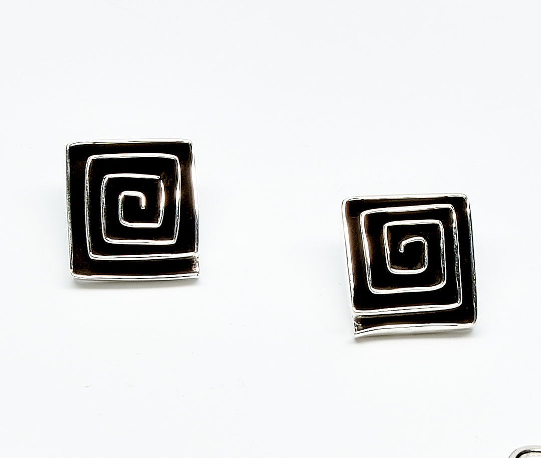 Oxidized Silver Square Maze Post Earrings - Renata Rubio 92.5 - EAJ121