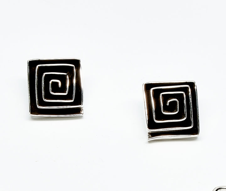 Oxidized Silver Square Maze Post Earrings