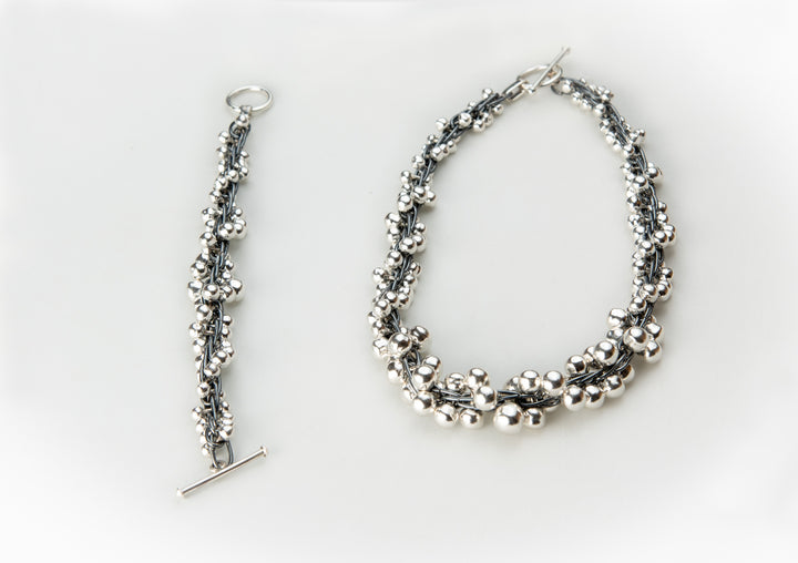 Oxidized and Shiny Silver Necklace and Bracelet - Renata Rubio 92.5