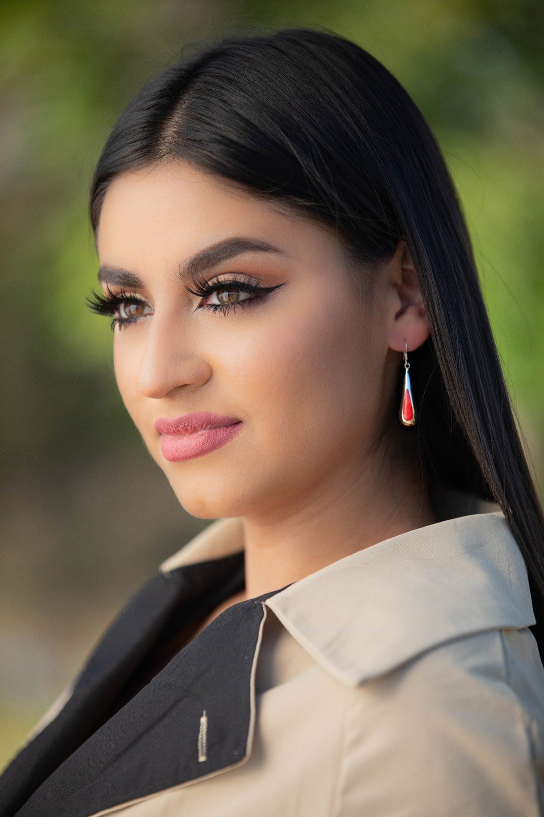 Sterling silver long teardrop dangle earrings with colorful pink coral enamel by Renata Rubio 92.5