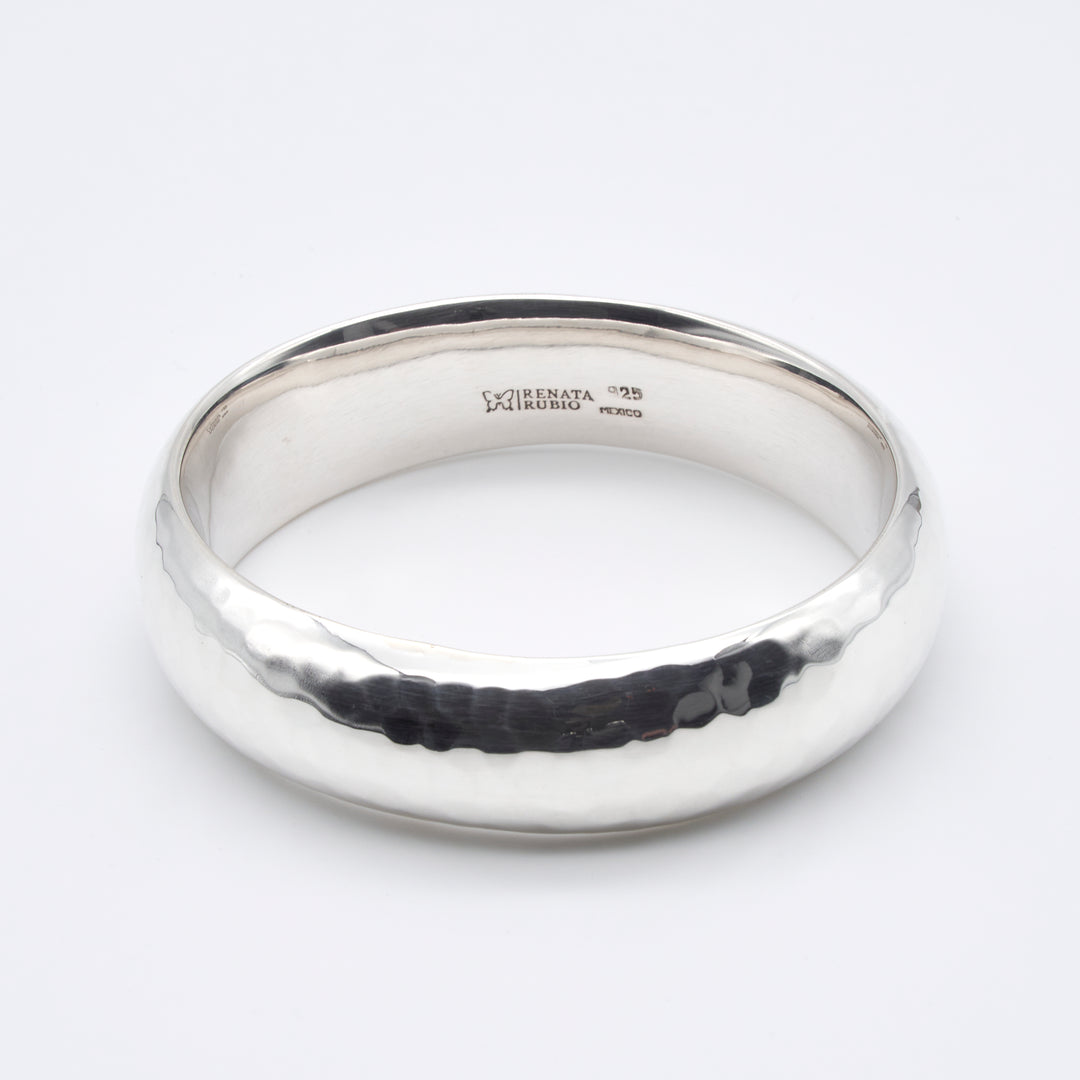 Wide Oval Silver Bangle Pounded