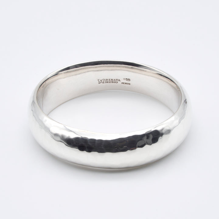 Wide Oval Silver Bangle Pounded