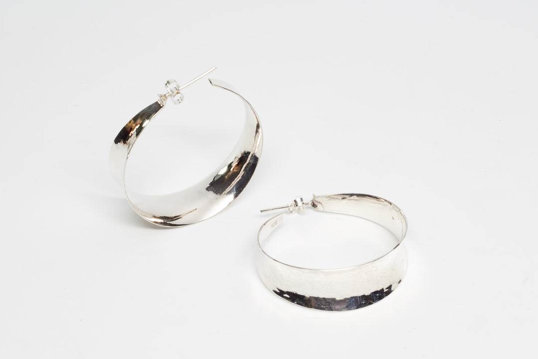 Pounded Silver Hoop Earrings - Renata Rubio 92.5 - EJF202