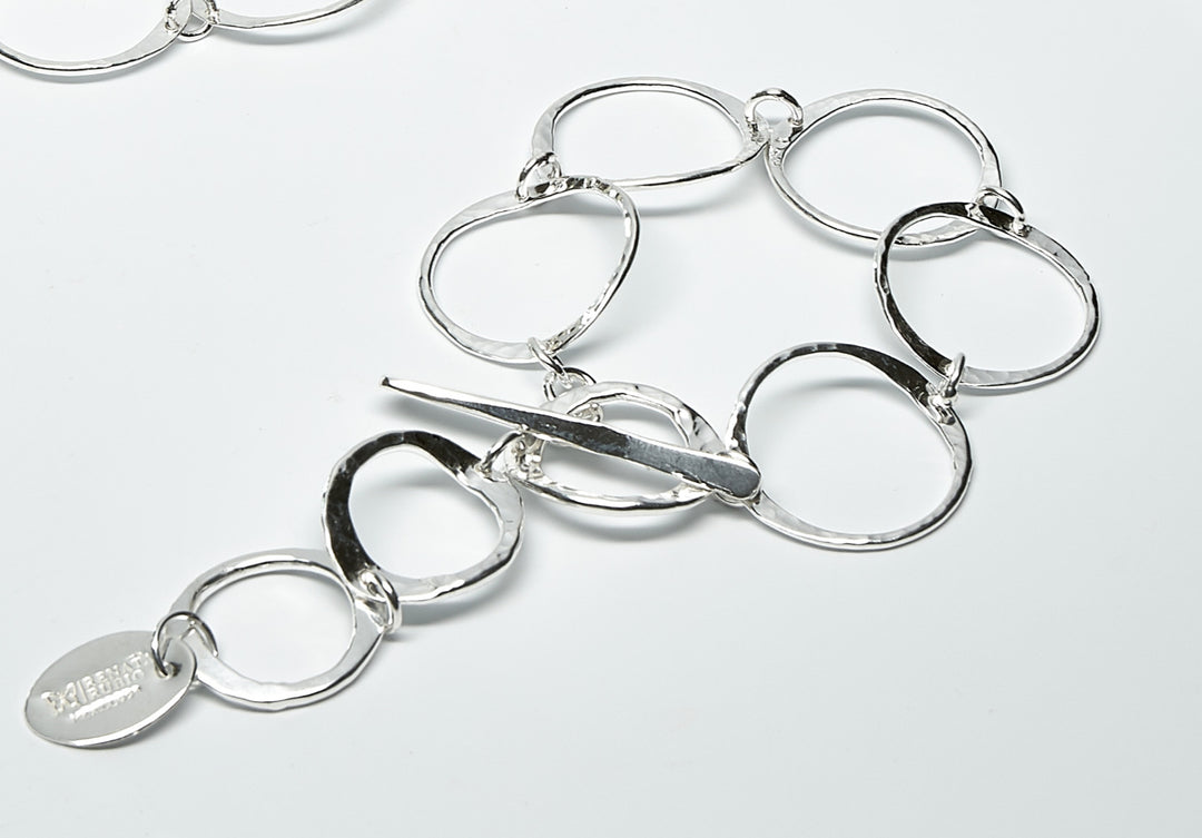 Pounded Silver Loop Chain Link Bracelet