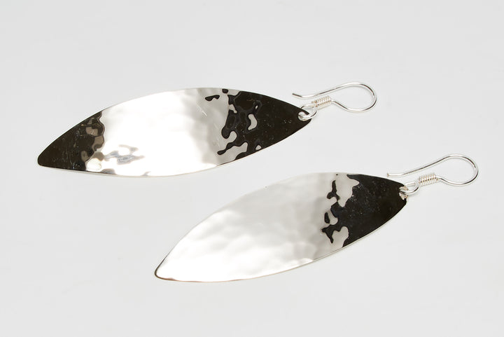 Pounded Silver Marquise Dangle Earrings by Renata Rubio 92.5 - Handmade sterling silver jewelry with lifetime warranty.